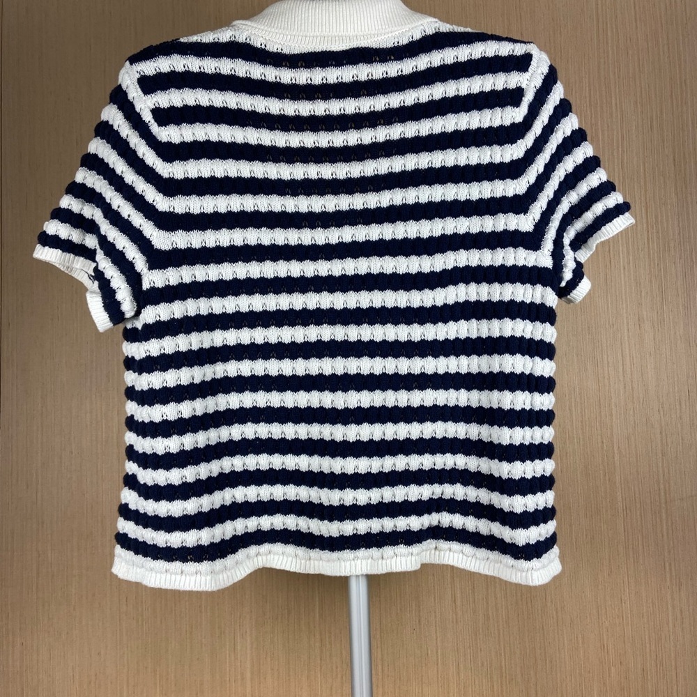 Old Navy Navy & White Striped Knit Polo Cardigan Size L - Picture 2 of 8